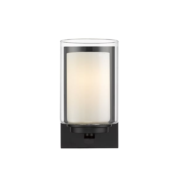 Willow 1 Light Wall Sconce, Matte Black, Inner White & Outer Clear